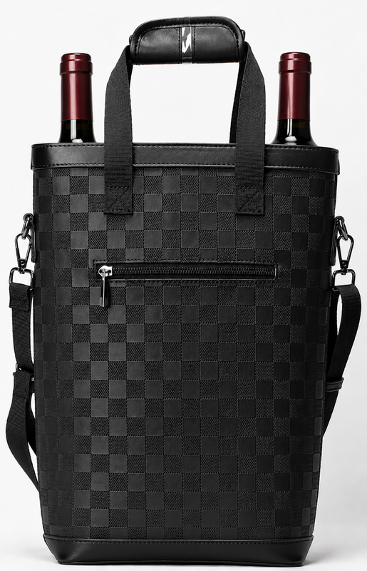 Textured Check Wine Bag