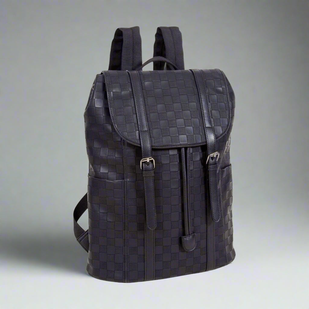 Textured Check Buckle Backpack