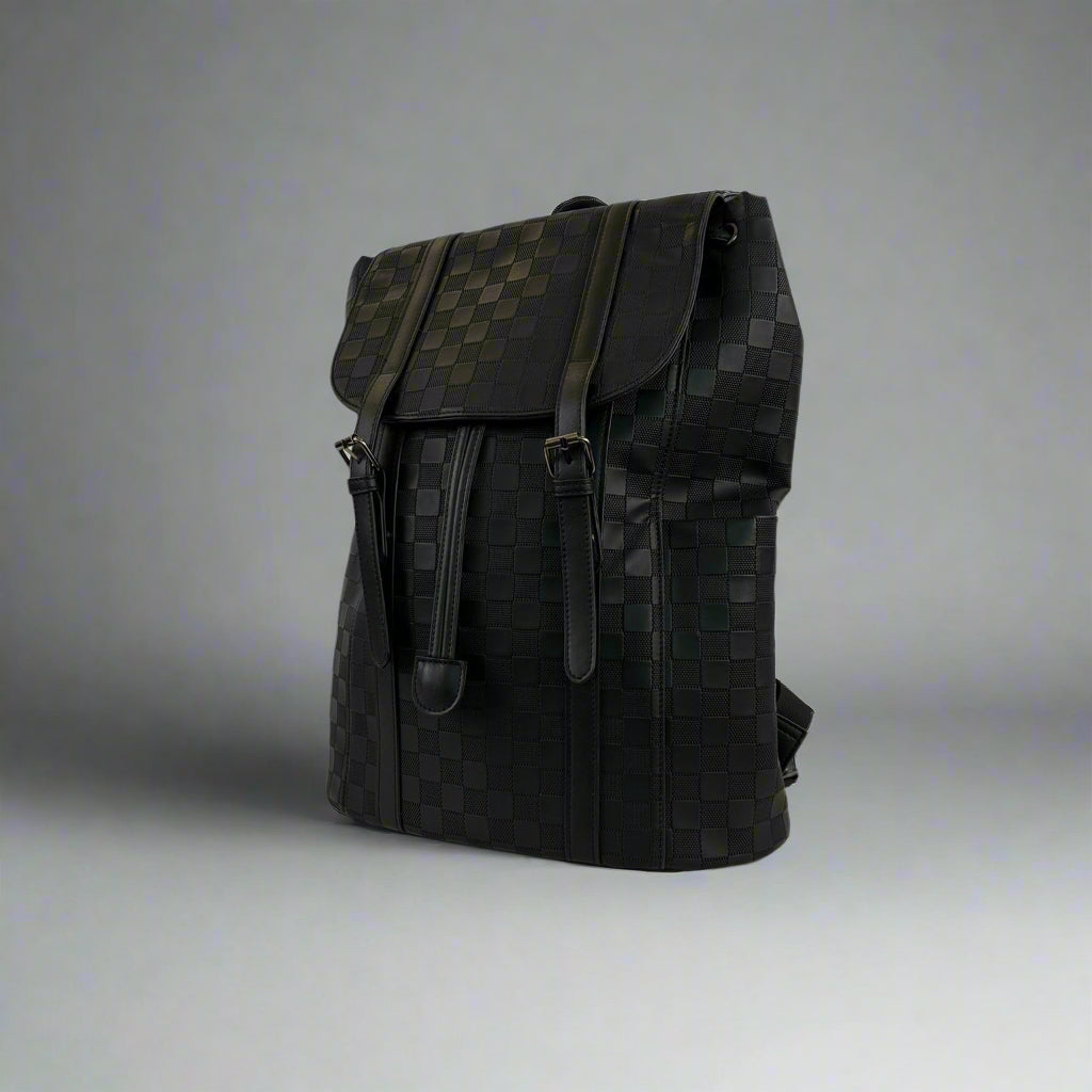 Textured Check Buckle Backpack