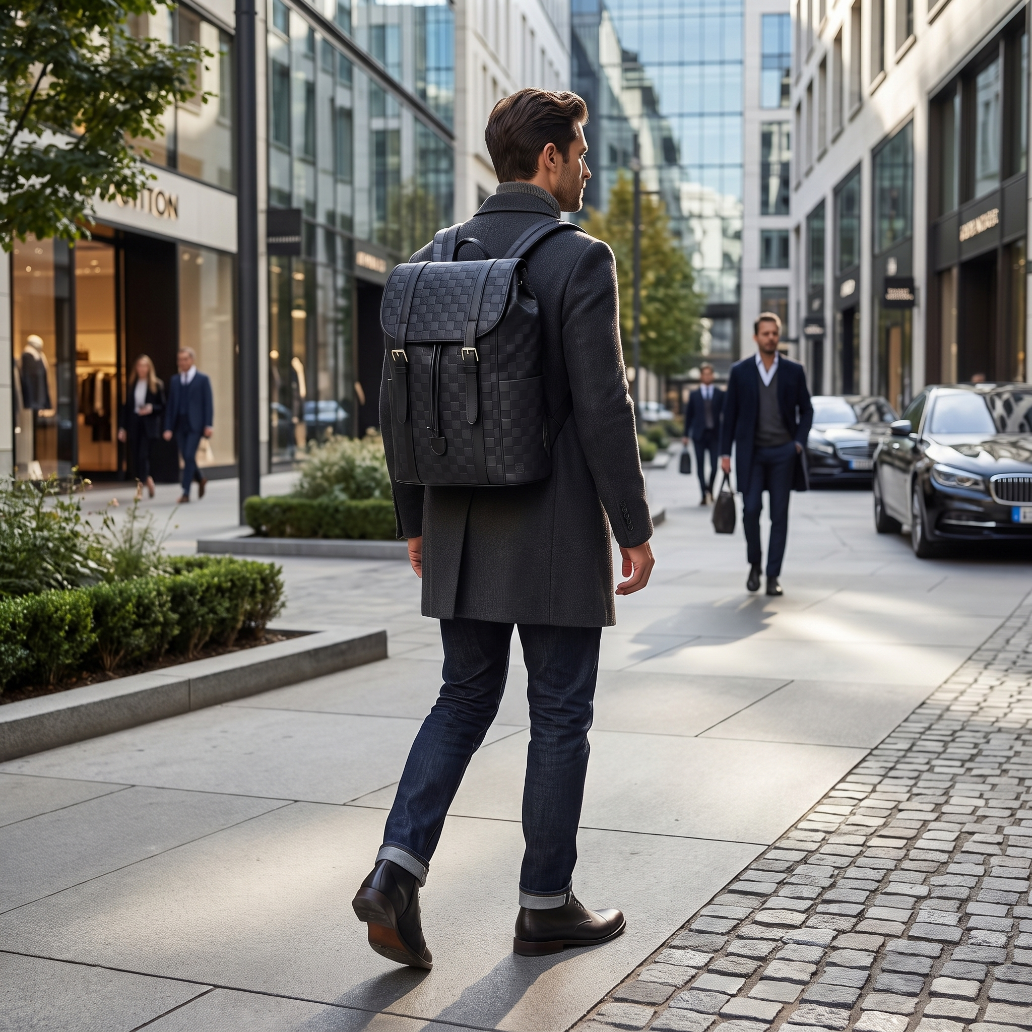 Textured Check Buckle Backpack - lifestyle