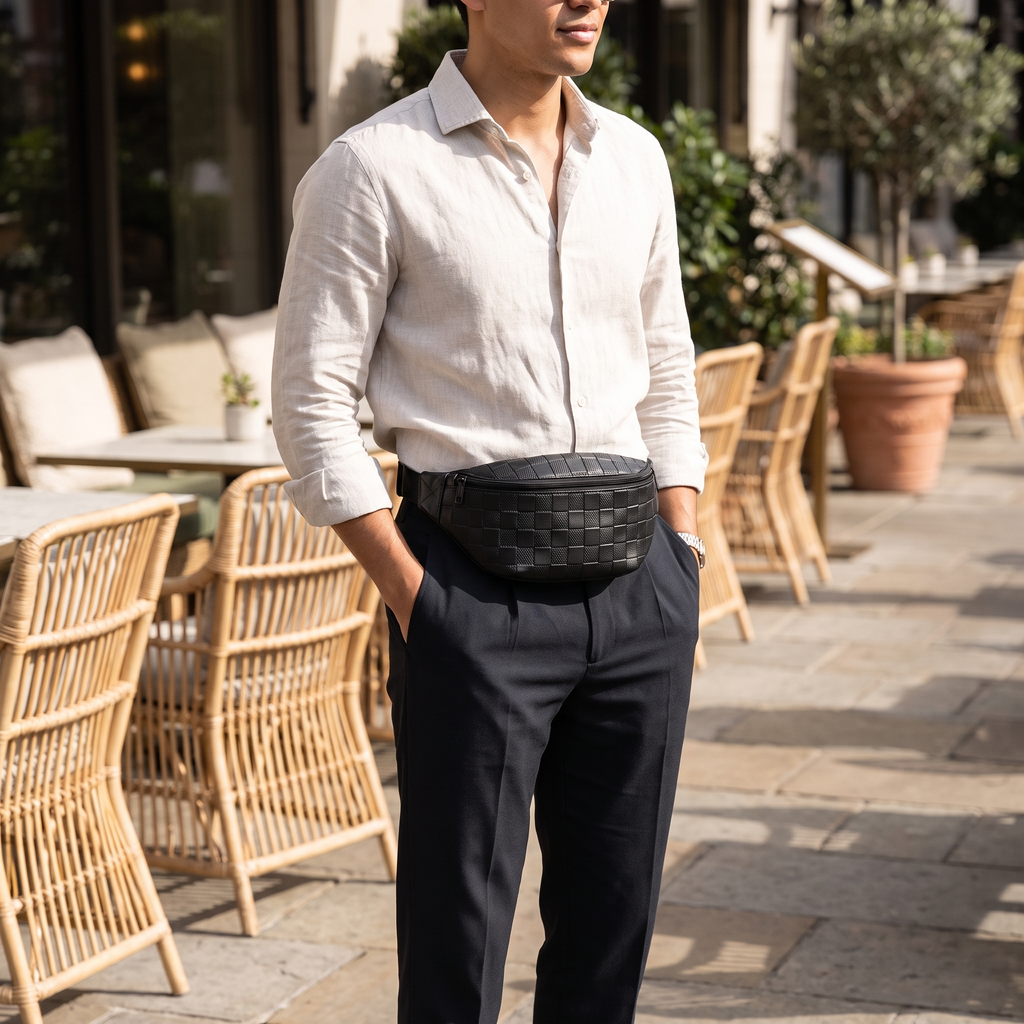 Textured Check Fanny Pack - lifestyle