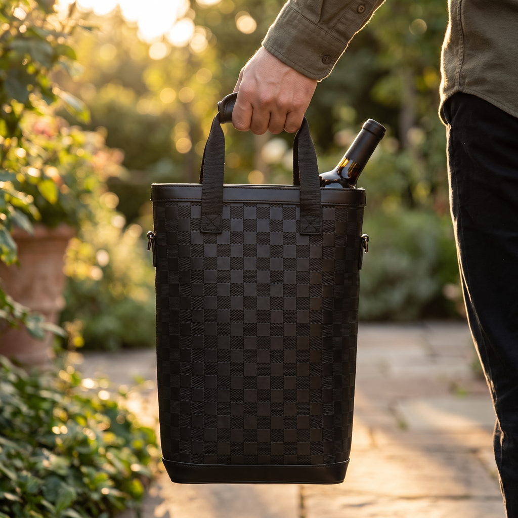 Textured Check Wine Bag - lifestyle
