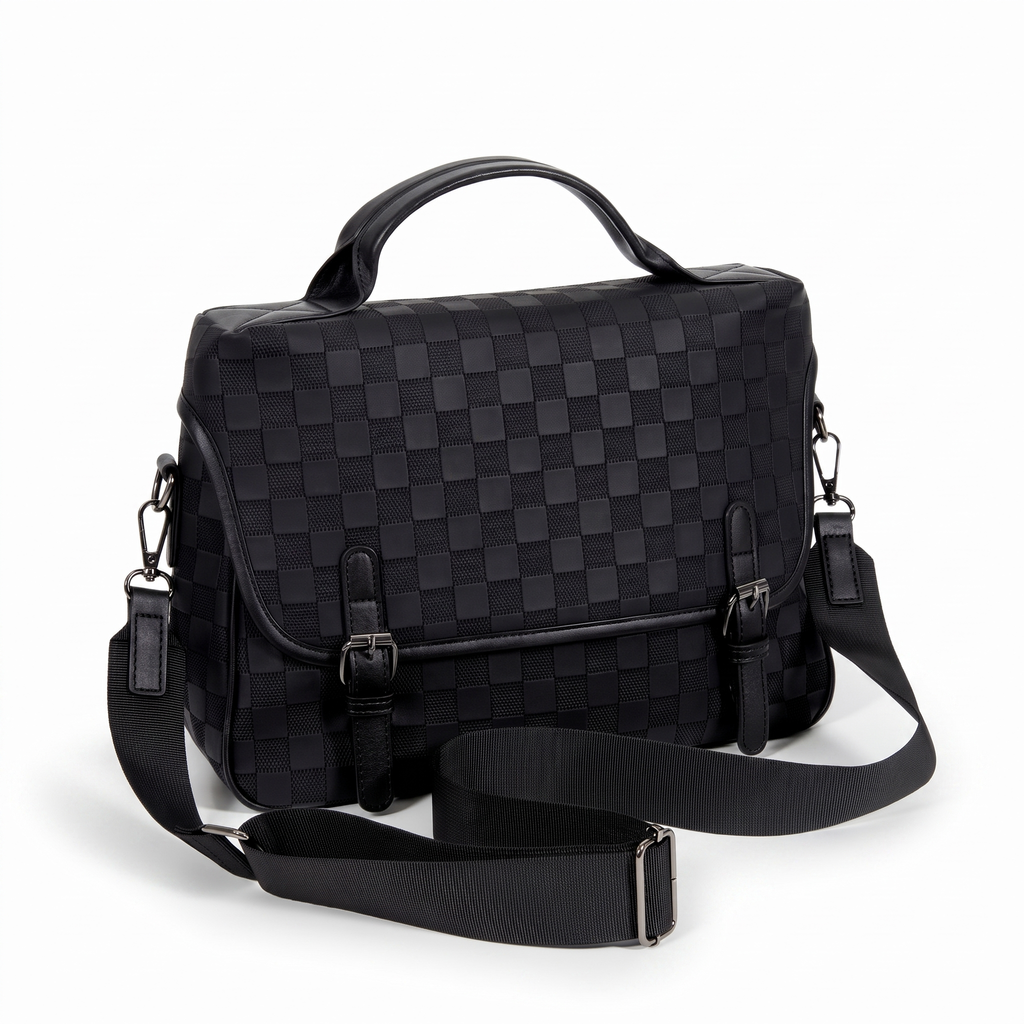 Textured Check Messenger Bag