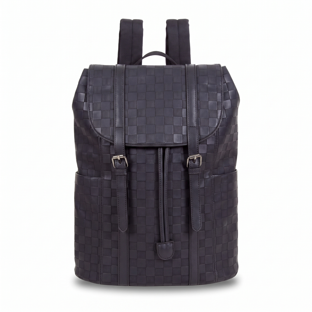 Textured Check Buckle Backpack