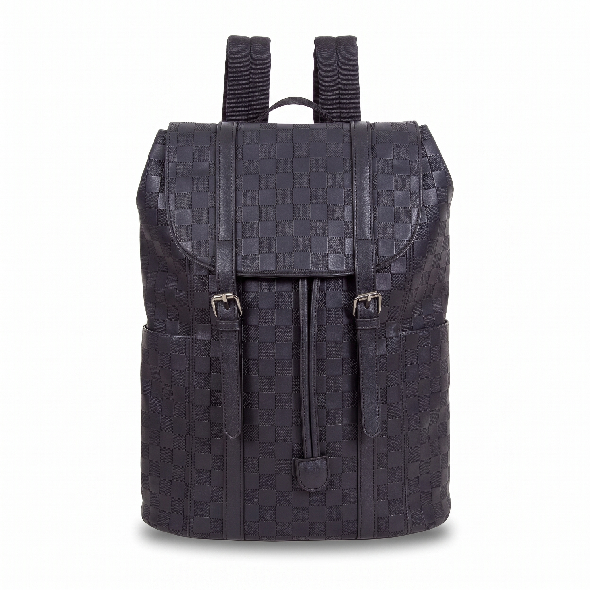 Textured Check Buckle Backpack